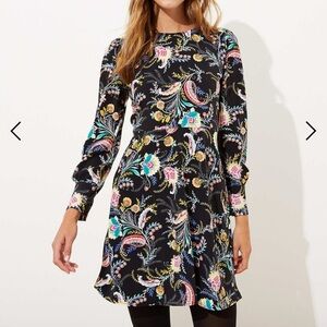 LOFT black paisley floral flare dress